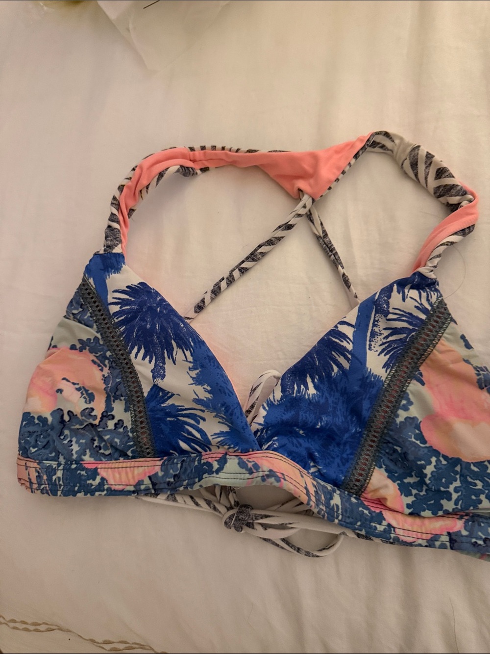 Maaji Tropical Print Bikini Top in Blue and Pink